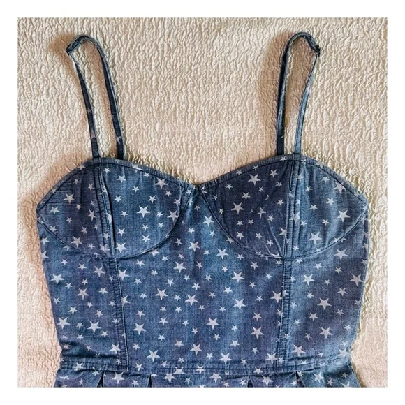 Y2K Vintage Denim Starry Sky Bustier A-line Dress LEI Juniors 3 - Picture 5 of 6